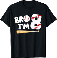 8th Birthday Shirt Boy Bro I'm 8 Year Old Baseball Theme