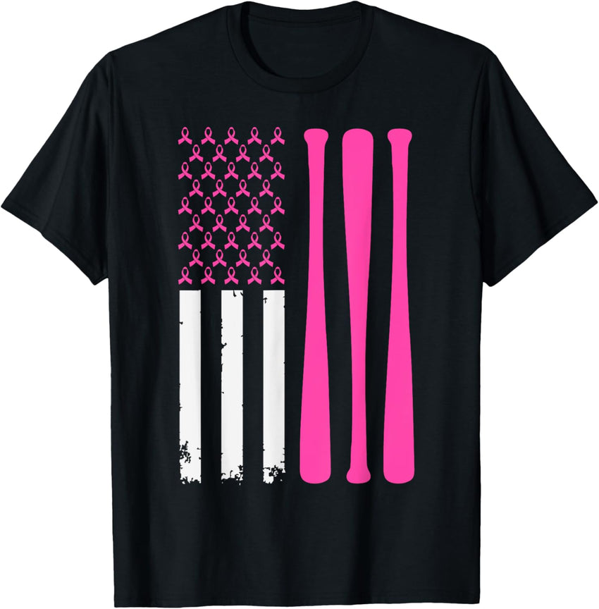 American Baseball Sports Breast Cancer Awareness Ribbon