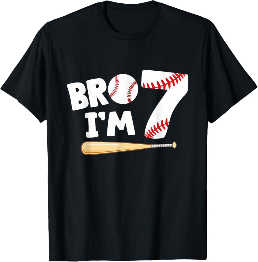 7th Birthday Shirt Boy Bro I'm 7 Year Old Baseball Theme
