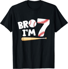 7th Birthday Shirt Boy Bro I'm 7 Year Old Baseball Theme