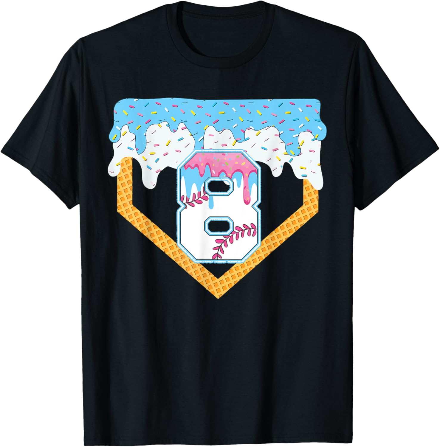 8th Baseball Ice Cream Dripping Baseball Drip Birthday Boys