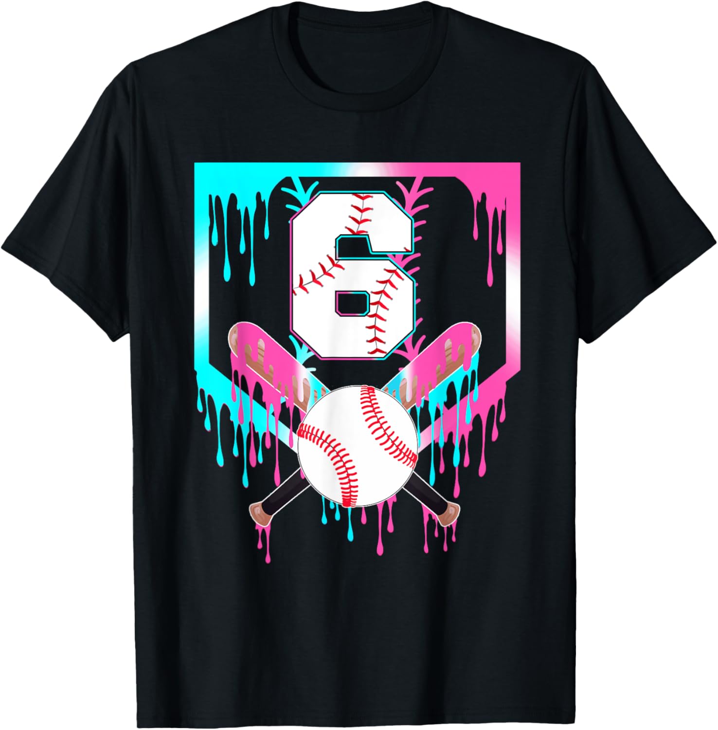 6th Birthday Baseball Home Plate Drip Ice Cream 6 Year Old