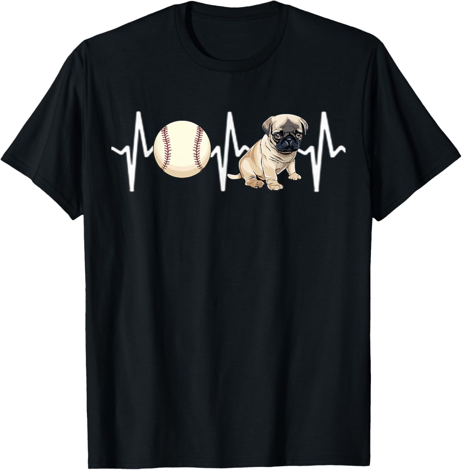Baseball Pug Heartbeat Dog Lover