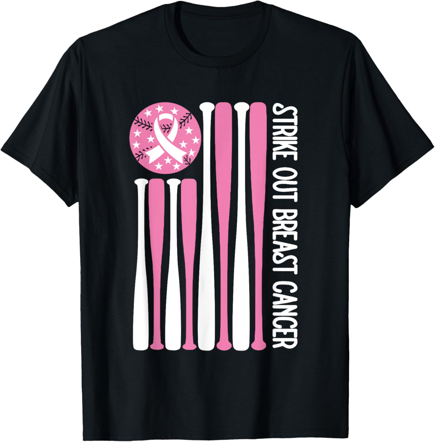Strike Out Breast Cancer Baseball Lover Pink American Flag