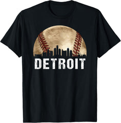 Detroit Skyline City Vintage Baseball Lover