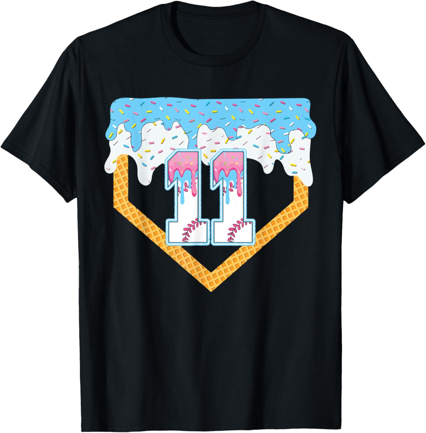 11th Baseball Ice Cream Dripping Baseball Drip Birthday Boys