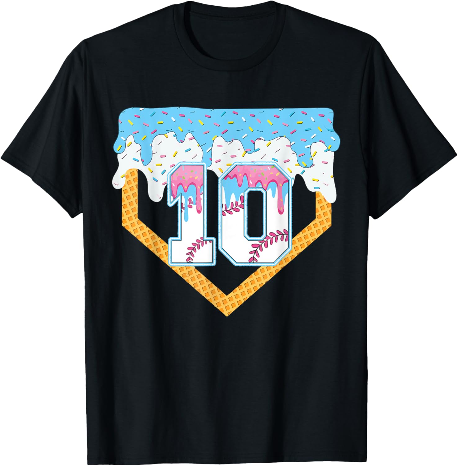 10th Baseball Ice Cream Dripping Baseball Drip Birthday Boys