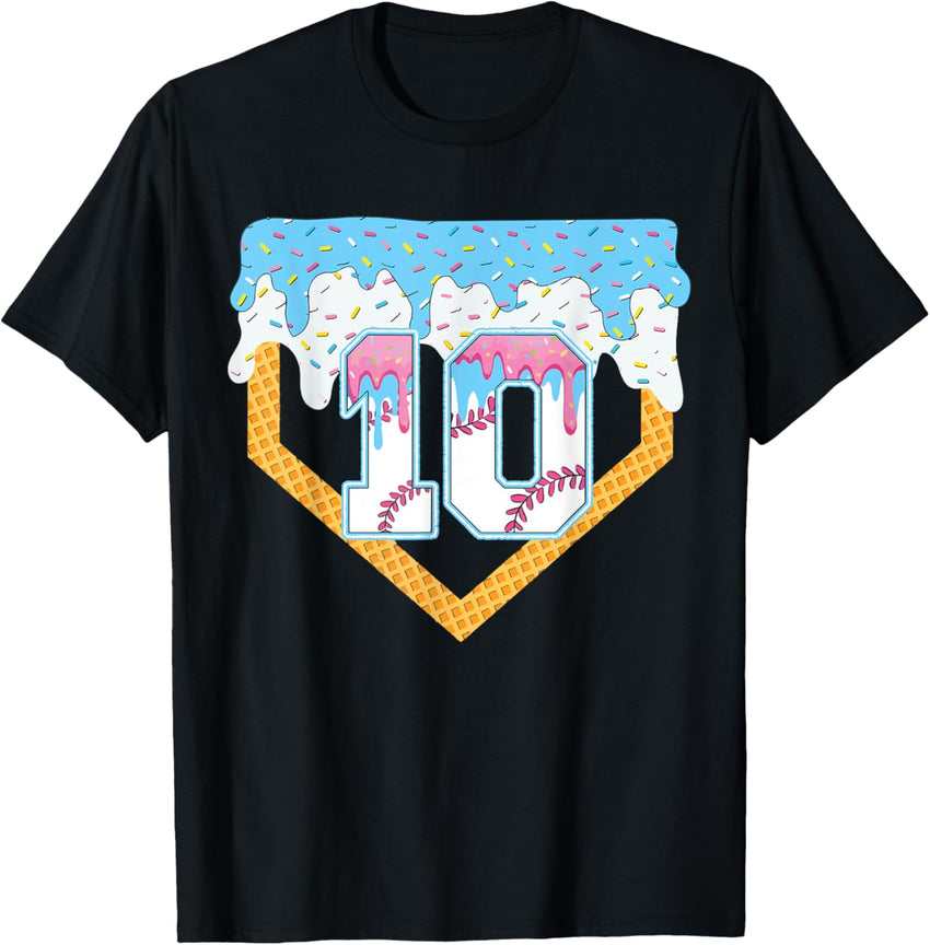 10th Baseball Ice Cream Dripping Baseball Drip Birthday Boys