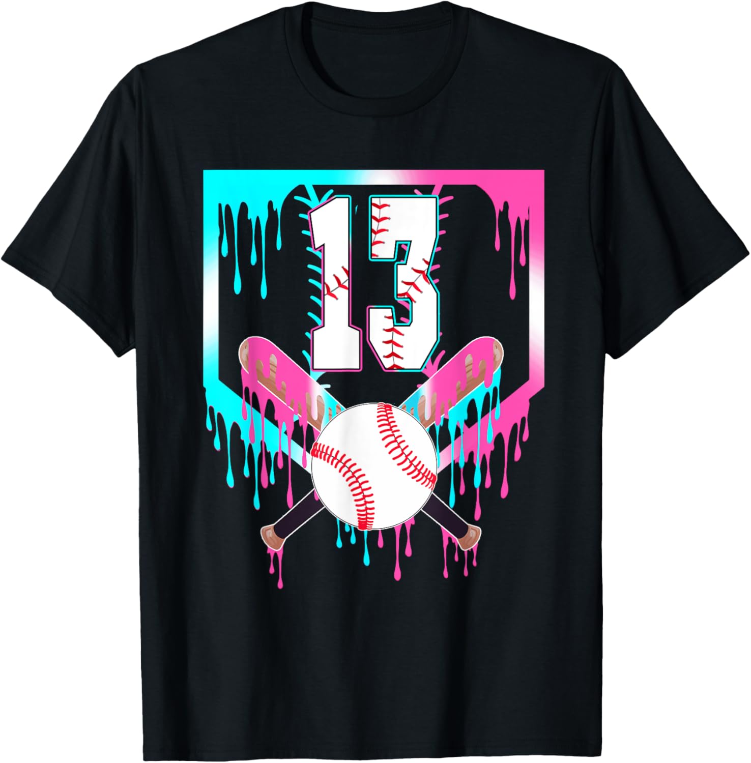 13th Birthday Baseball Home Plate Drip Ice Cream 13 Year Old