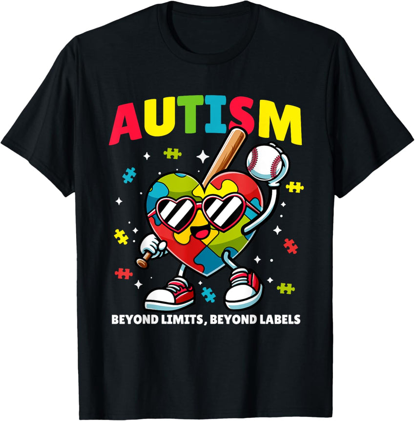 Autism Baseball Heart | Puzzle Awareness Design for Kids