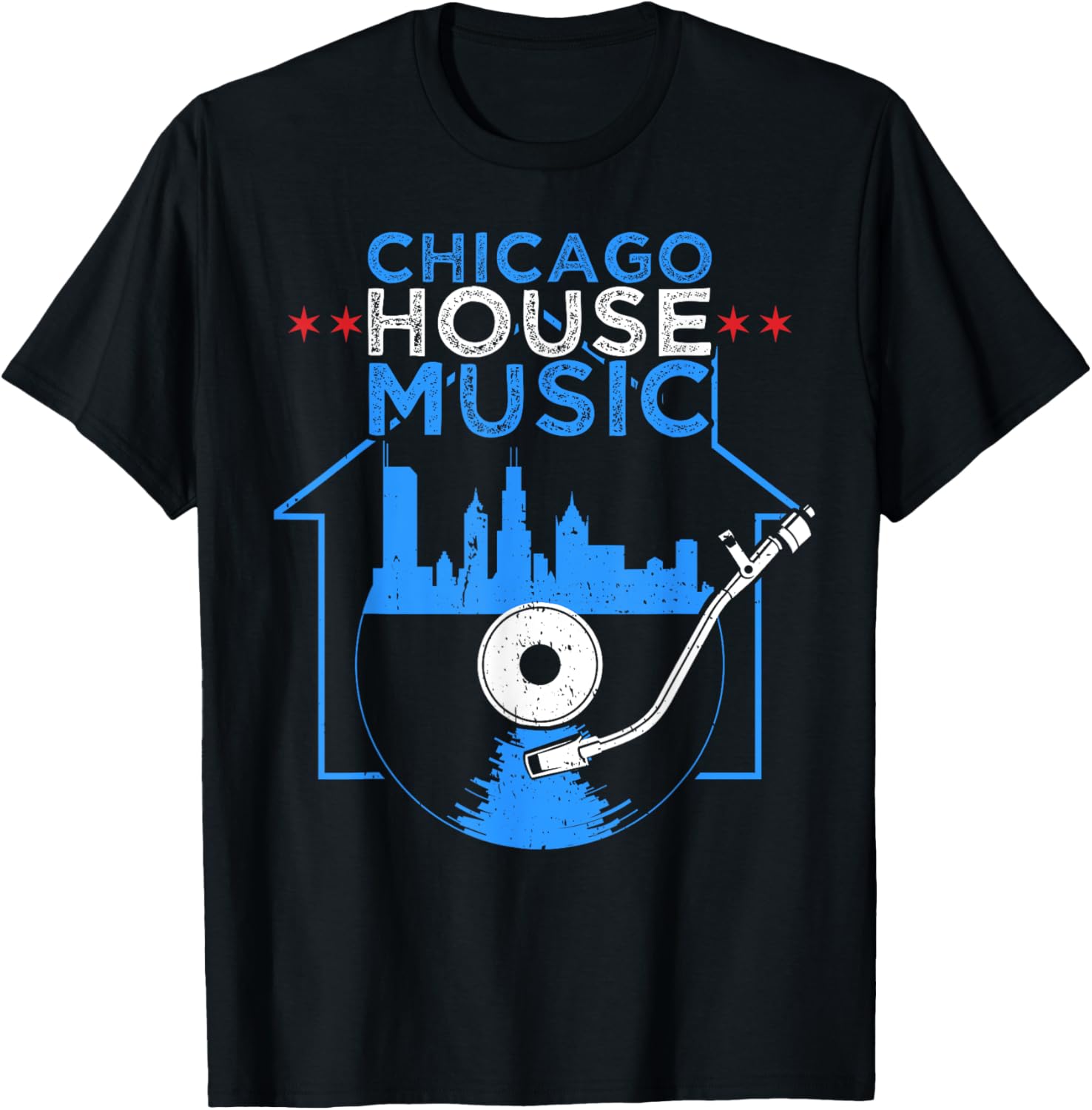 Chicago House Music Vinyl Dj Raver Flag Skyline Apparel