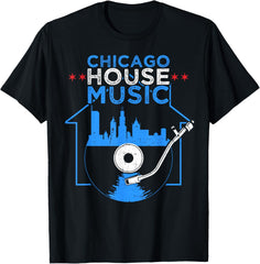 Chicago House Music Vinyl Dj Raver Flag Skyline Apparel
