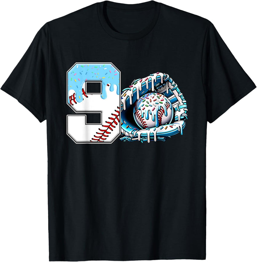 Baseball 9 Year Old Ice Cream Drip 9th Birthday Boy