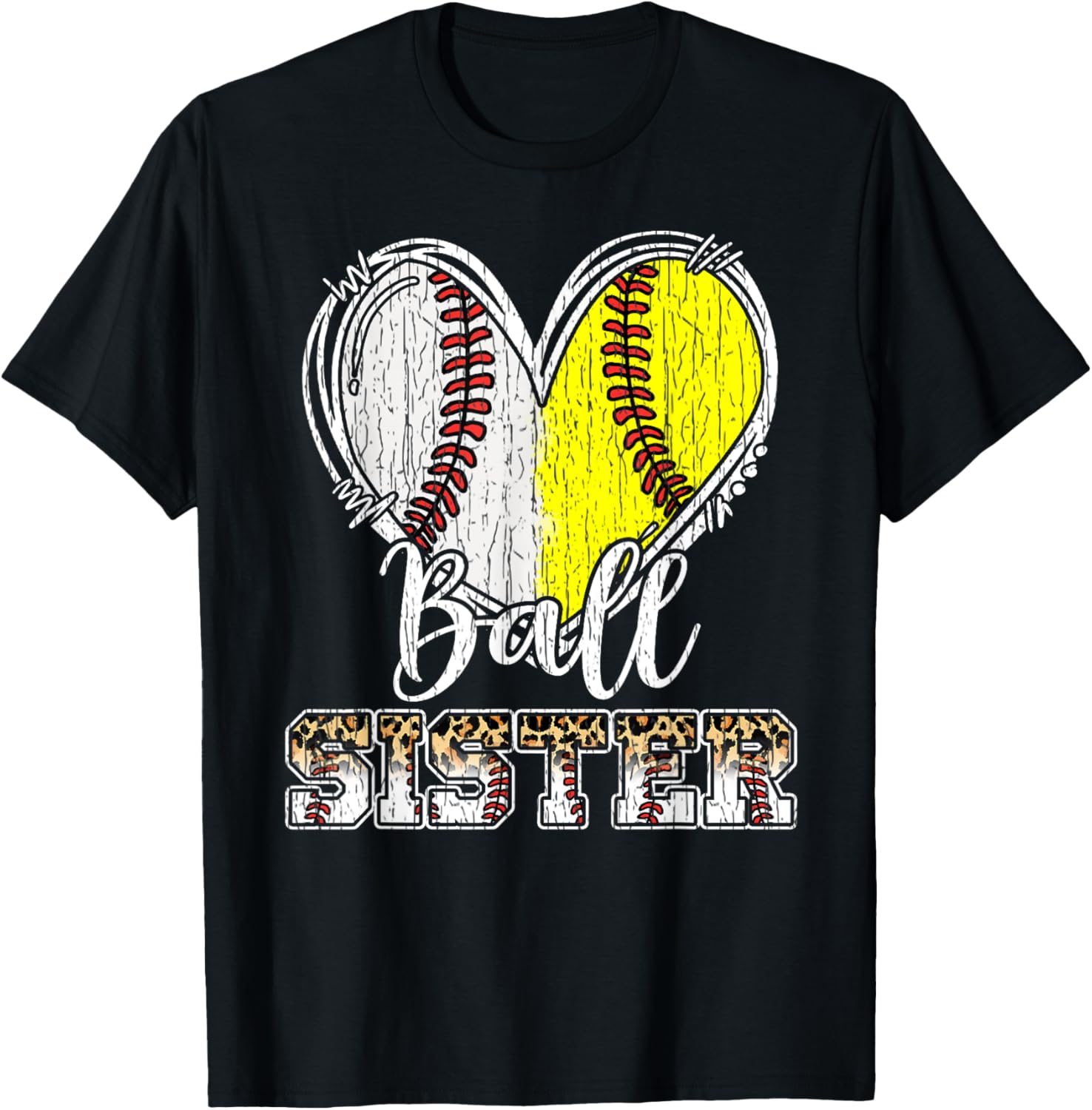 Ball Sister Heart Baseball Softball Sister