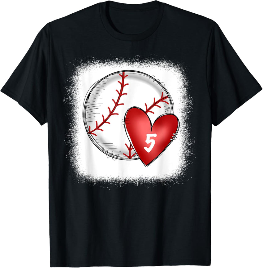 Womens Bleached Custom Baseball Mom Number 5 Heart for Mom