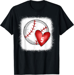 Womens Bleached Custom Baseball Mom Number 5 Heart for Mom
