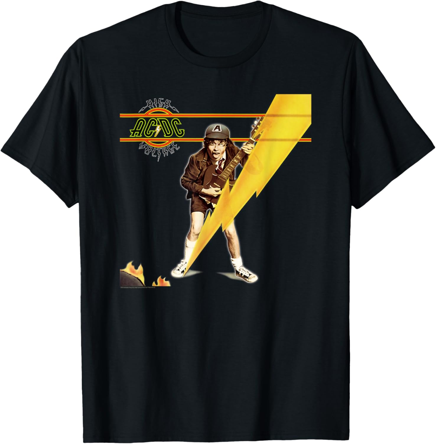 AC\/DC High Voltage Album Cover Unisex-Adult T-Shirt, Black, Small, Short Sleeve, V-Neck, Classic Fit, Polyester 100%