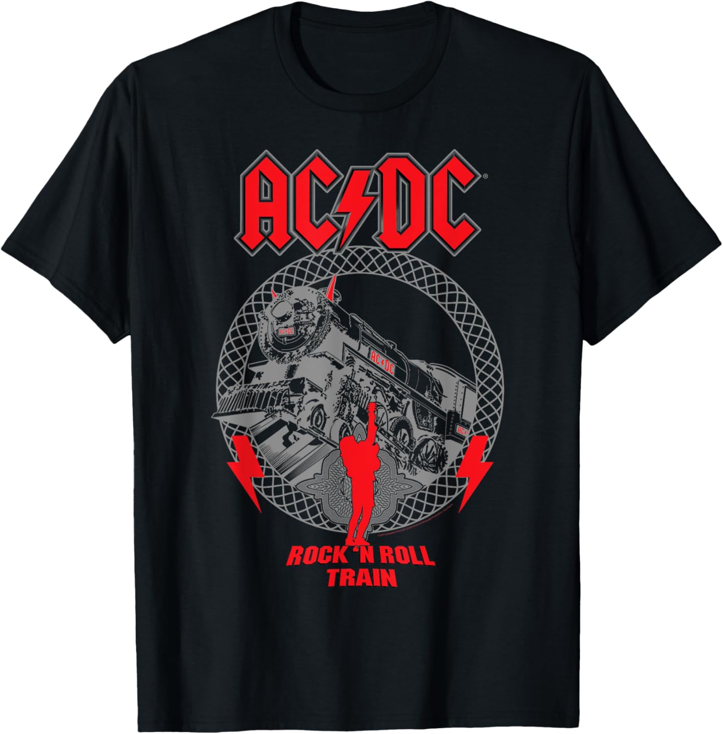 AC\/DC Devil Train T-Shirt - Unisex, Black, Small, Short Sleeve, Cotton, Polyester 100%, Modern, Lightweight, Crew Neck, Double Cuff, Solid with Design\/Print, T-Shirt, AC\/DC Fans, All Ages