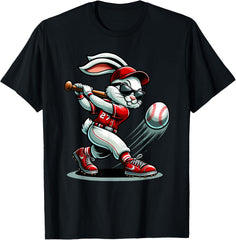 Funny Baseball Bunny Easter Shirts Kids Boys Toddler