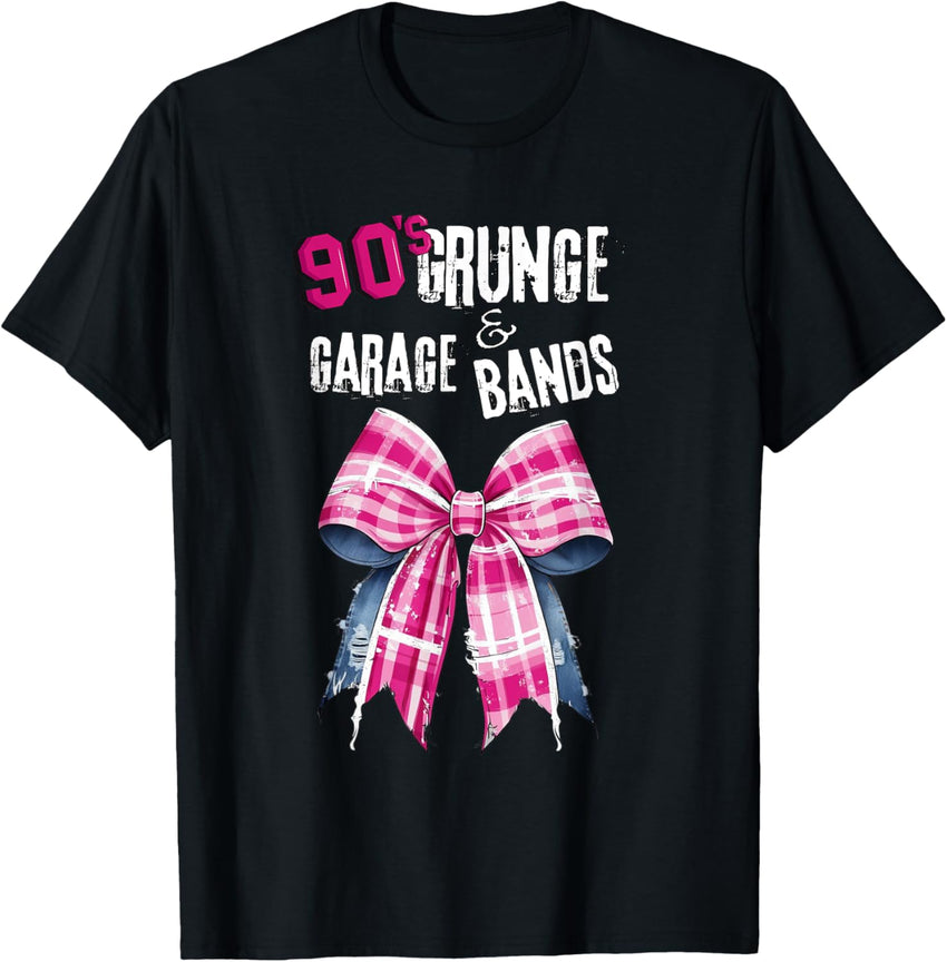 90s t s, Grunge & Garage Bands-Pink Plaid Bow Vintage Music
