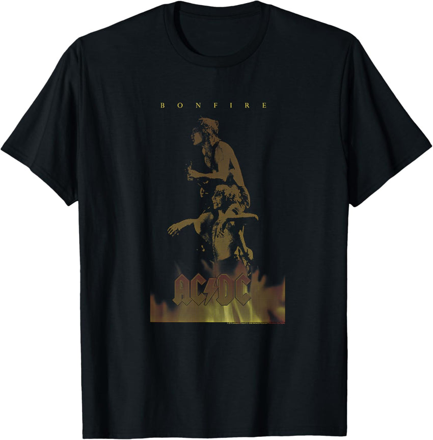 AC\/DC Unisex-Adult Black Classic Fit Short Sleeve T-Shirt - Bonfire Graphic Tee - Small