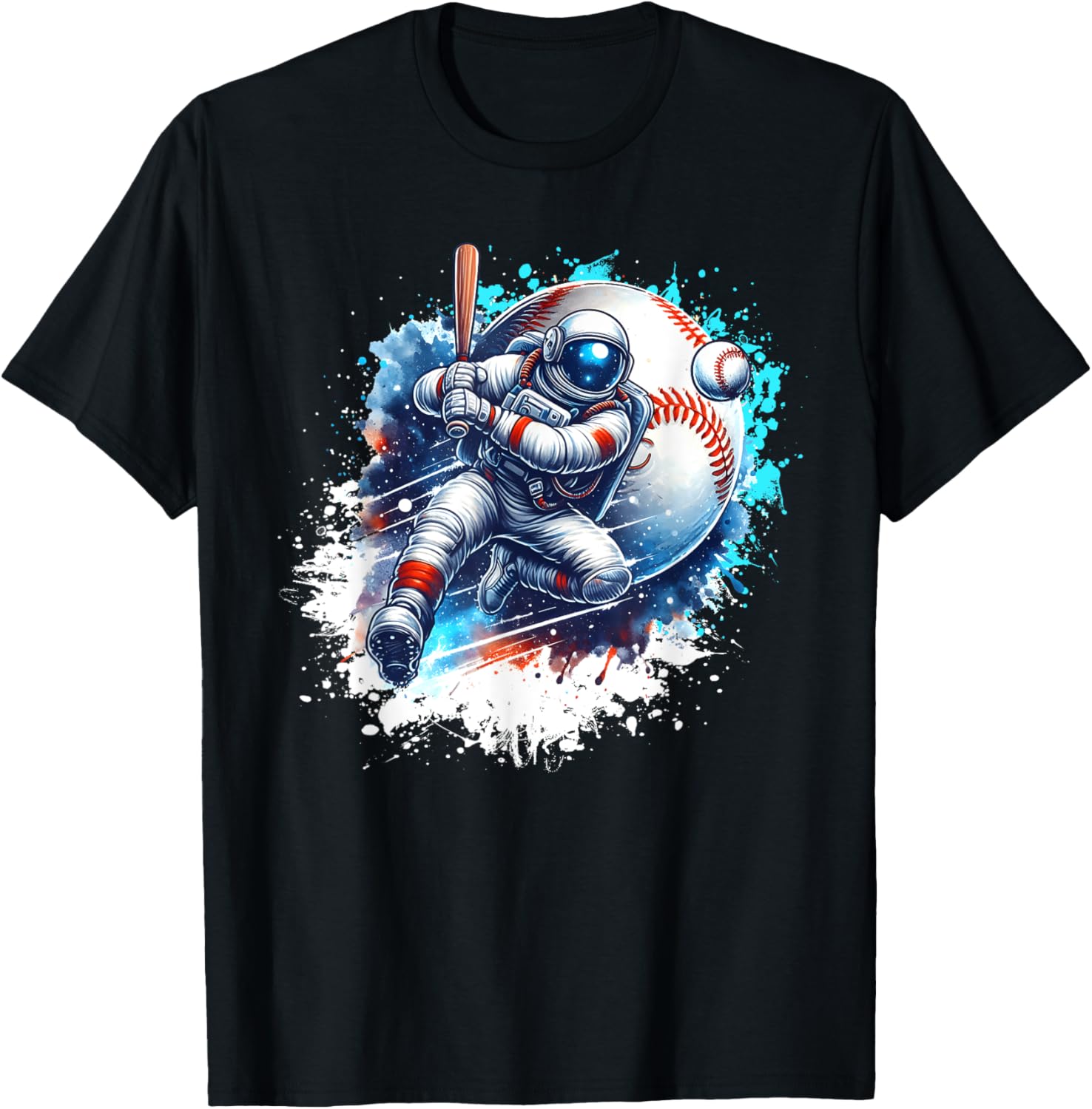 Astronaut Playing Baseball in Space Tshirt Boys Girls Kids