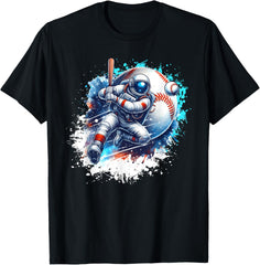 Astronaut Playing Baseball in Space Tshirt Boys Girls Kids
