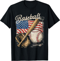 American Flag Baseball Player Bat Fan Catcher Pitcher USA