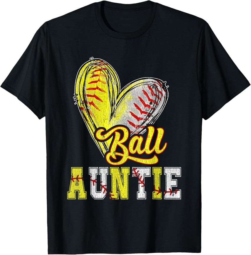 Ball Auntie Heart Half Baseball Softball Auntie Of Both