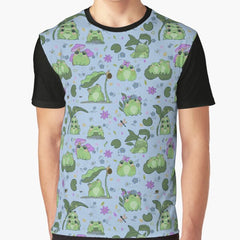 Adorable Frogs In Nature Scenes With Flowers Lily Pads Graphic T Shirt