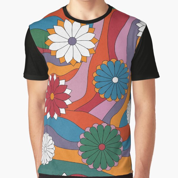 Flower Power - Retro Flowers and Waves Graphic T-Shirt