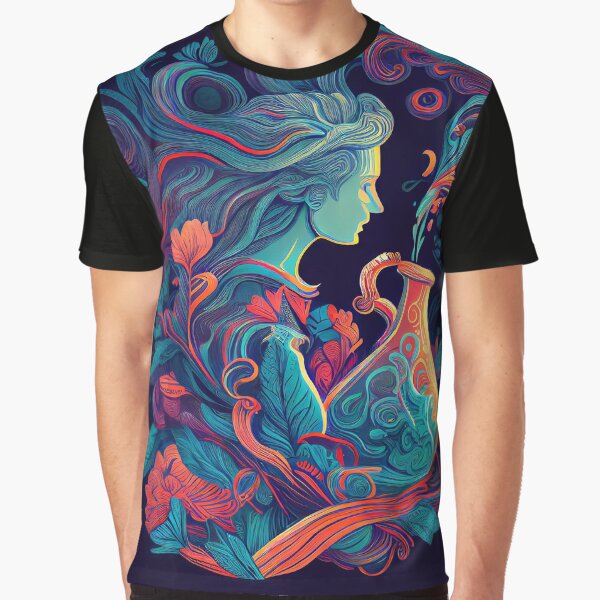 Stylish Aquarius Zodiac Pattern Graphic T-Shirt