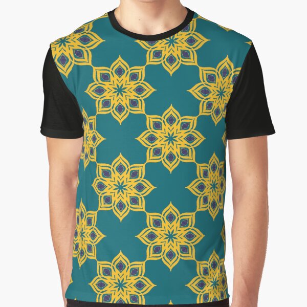 A Repeating Geometric Pattern Features Floral Inspired Motifs With Stylized Petals Radiating Outward Graphic T Shirt