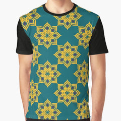 A Repeating Geometric Pattern Features Floral Inspired Motifs With Stylized Petals Radiating Outward Graphic T Shirt