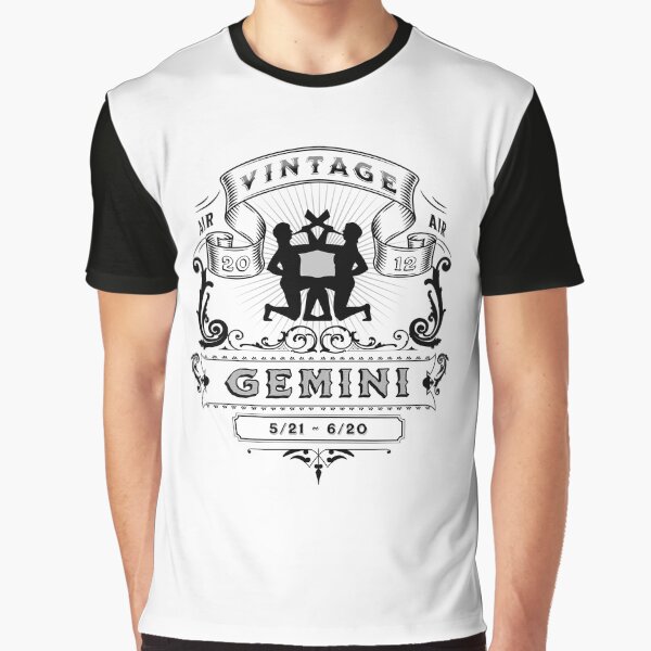 The Zodiac Sign of Gemini Black and White Vintage 2012 Graphic T-Shirt