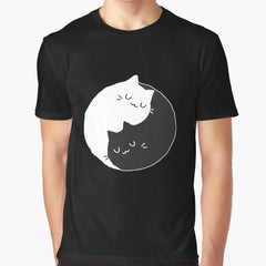 Adorable Ying Yang Cat Graphic T-Shirt