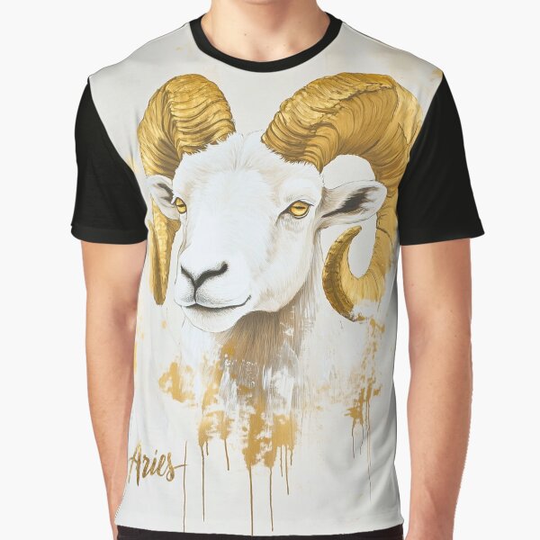 Aries the Ram in White and Gold Graphic T-Shirt