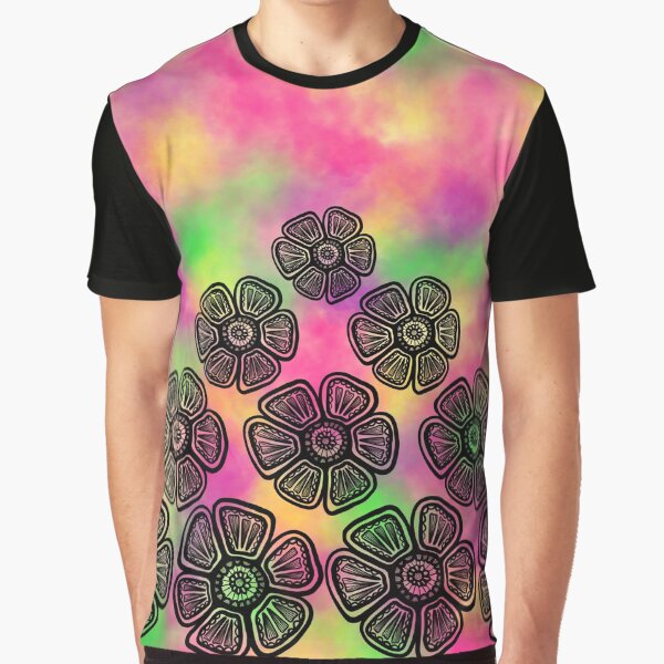 Retro Flowers on Sorbet Clouds V1 Graphic T-Shirt