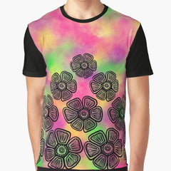 Retro Flowers on Sorbet Clouds V1 Graphic T-Shirt