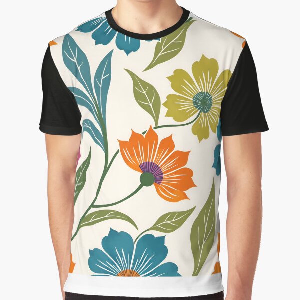 Vintage Watercolor Floral Pattern. Retro Folk Art Flower Design. Hand-Painted Garden Bloom Pattern. . Decorative Pillows for Master Bedroom. Graphic T-Shirt