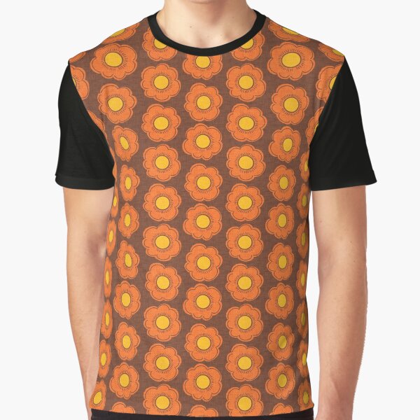 Retro Mid Century Floral Brown Graphic T-Shirt