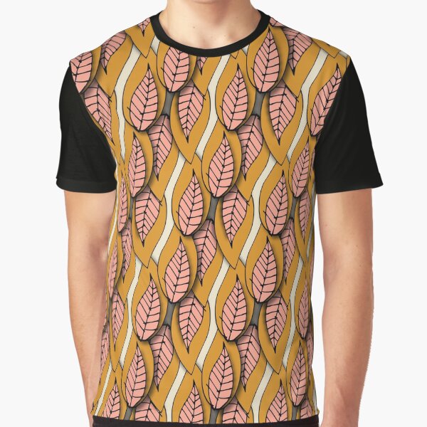 Retro Paper Leaves Yellow Graphic T-Shirt