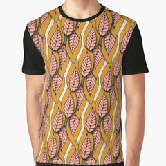 Retro Paper Leaves Yellow Graphic T-Shirt