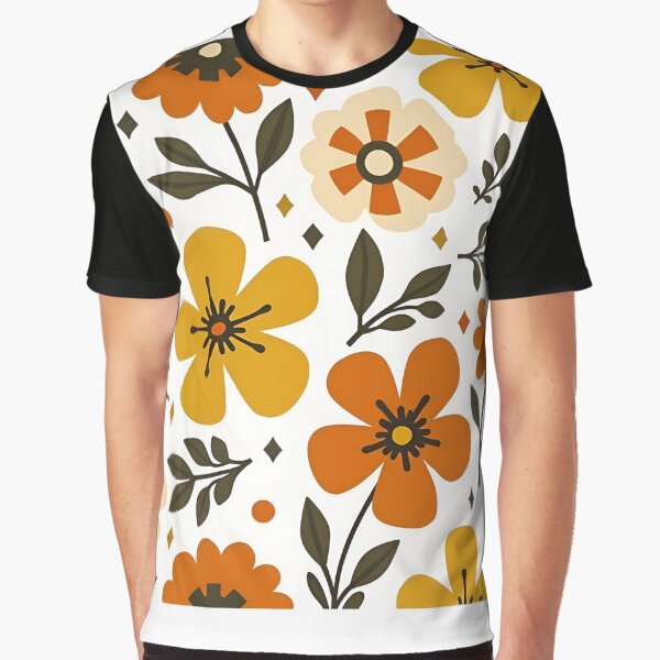 Rectangular Decorative Pillows For Bed. Retro Groovy Floral Pattern. 70s Flower Power Design. Vintage Daisy Delight Pattern. Graphic T-Shirt