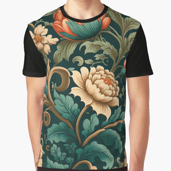 Vintage Floral Dark Background Design Retro Graphic T-Shirt