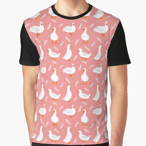 White Pekin Ducks With Feathers And Dots Repeat Pattern Graphic T Shirt