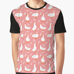White Pekin Ducks With Feathers And Dots Repeat Pattern Graphic T Shirt