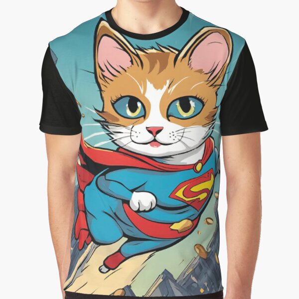 A superhero cat saving the day with “Purrfect powers!” Graphic T-Shirt