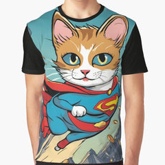 A superhero cat saving the day with “Purrfect powers!” Graphic T-Shirt