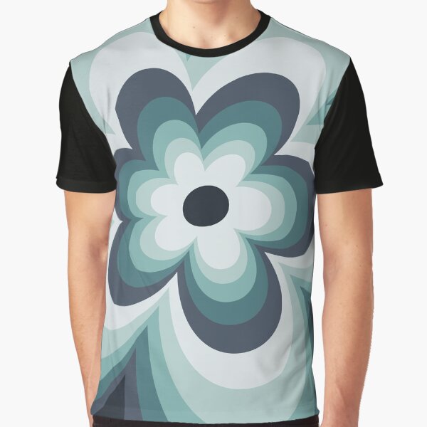 Retro style blue flower silhouettes Graphic T-Shirt